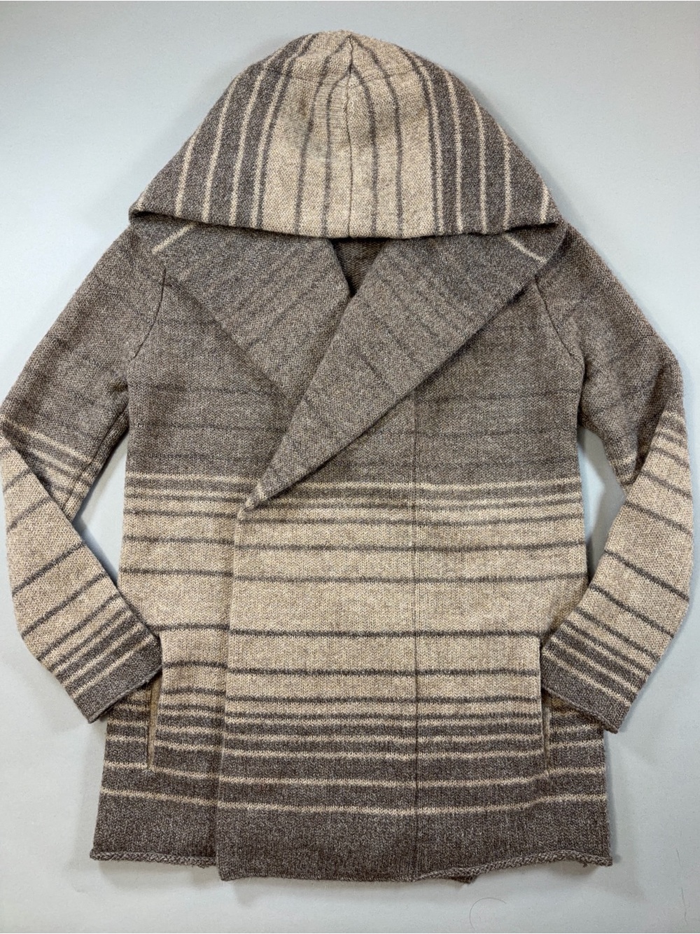 Vince Sophie Hooded Blanket Cardigan XS Wool Yak Alpaca Cashmere Striped Cozy